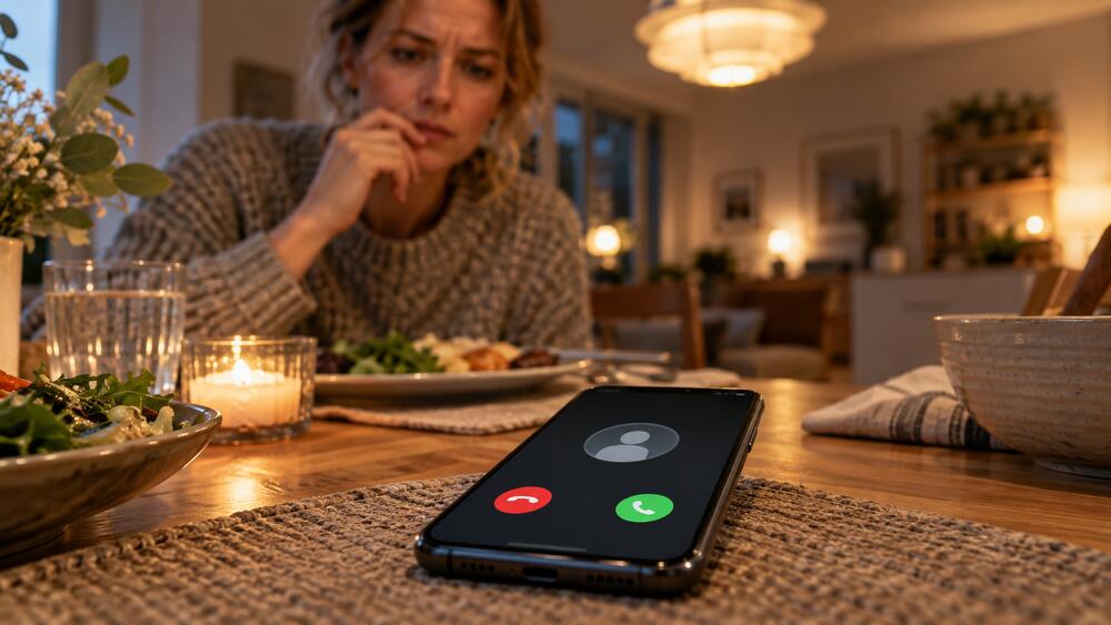 Telefon på bord med nummervisning